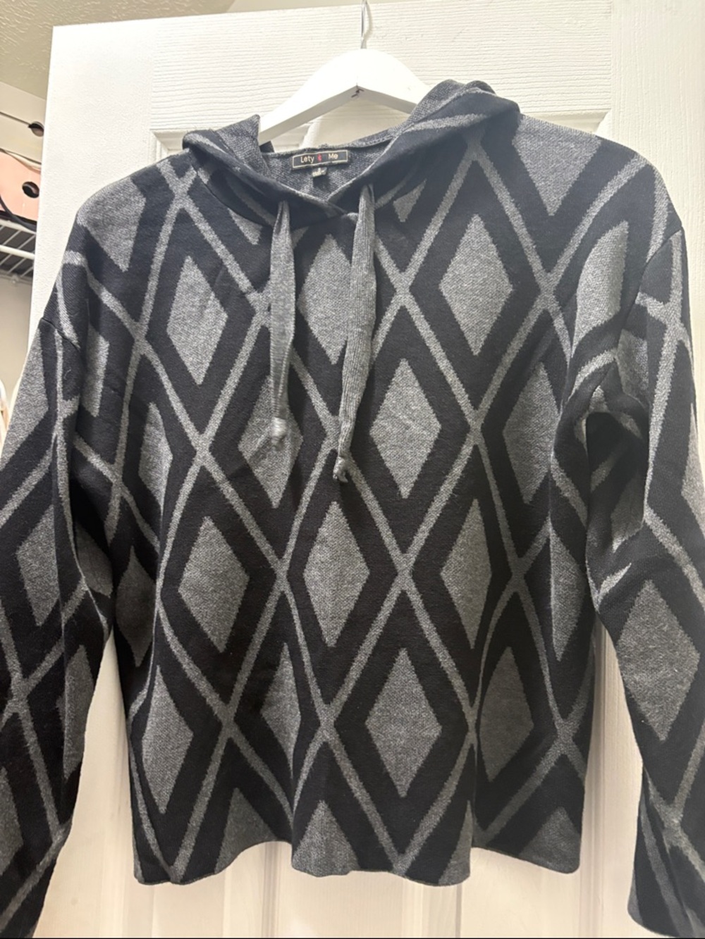 Gray & Black Diamond Hooded Sweater